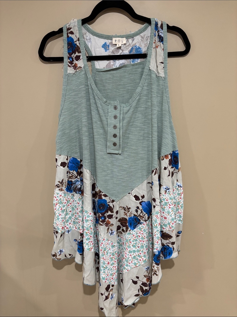 POL floral patchwork tank in sage